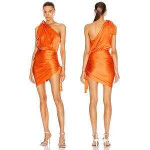 Retrofete Nadia Mini Dress Silk One Shoulder Ruched Party Formal Cocktail Hoco S